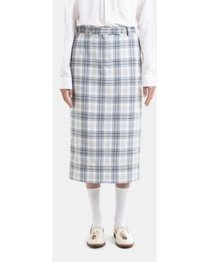 Thom Browne Straight Sack Skirt Windowpane Plaid Glacier Cotton - Blue