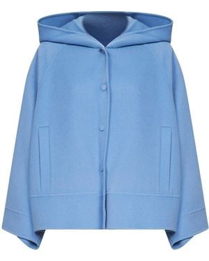 Weekend by Maxmara Hooded Short Coat Virgin Wool Bomber Jackets - Blue