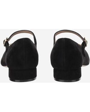 Ferragamo Ballerinas Marry2 Suede Upper: Goat Leather Ballerina Shoes - Black