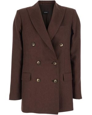 Le Plain Double-Breasted Jacket With Peak Revers - Brown
