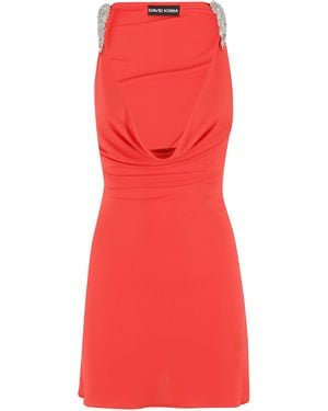 David Koma Crystal Claw Embr Detail Cowl Neck Mini Polyester - Red