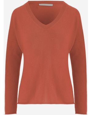 Allude Cashmere Sweater With V-Neck - Orange