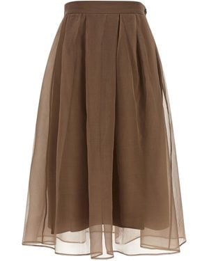 Brunello Cucinelli Silk Midi Skirt - Brown