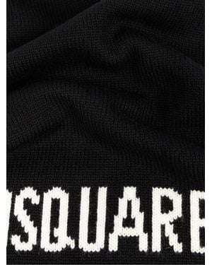 DSquared² Logo Intarsia Knit Wool Scarf - Black