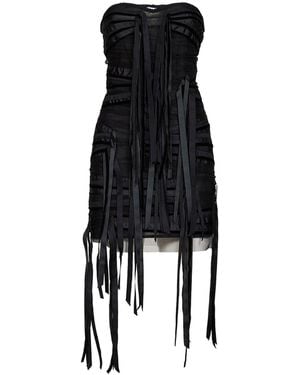 The Attico Tulle Bustier Mini Dress With Tapes Detail - Black