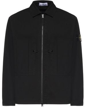 Stone Island Cotton Overshirt With Logo - Black