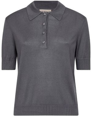 Blanca Vita Silk Knit Short-Sleeved Polo Shirt - Grey