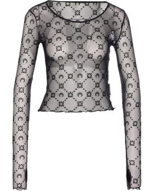 Marine Serre Moonogram Mesh Flock Long Sleeves Top - Grey
