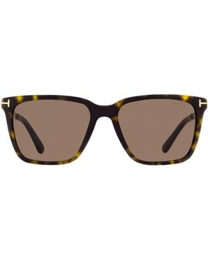Tom Ford Rectangular Sunglasses Tf862 Garrett 52E Dark Havana- 56Mm Ft0862 Havana/ Plastic (Acetate)/Metal - Black