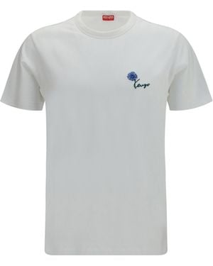KENZO Tulip Embroidered Cotton T-Shirt T-Shirts - Grey