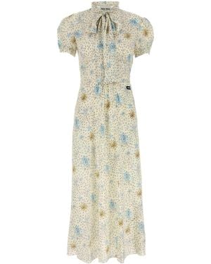 Miu Miu Printed Silk Dress - White