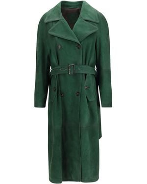 Valstar Vintage Effect Suede Double Breasted Trench Coat - Green