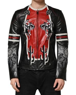 Dolce & Gabbana Guns N Roses Full Zip Biker Jacket Leather Clothing - Black