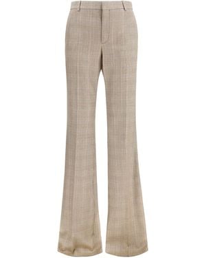 Saint Laurent Prince Of Wales Houndstooth Wool Flared Pants Fleece Ovis Aries - Natural