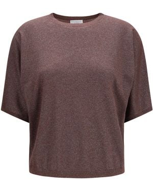 Brunello Cucinelli Short-Sleeve Cashmere And Silk Sweater - Purple