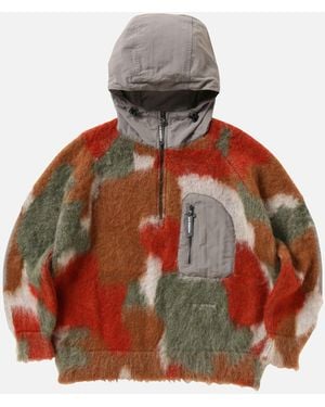 and wander Mix Colour Shaggy Knit Hoodie - Red