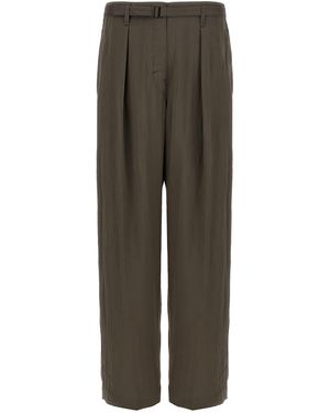 Lemaire Belted Viscose Trousers With Adjustable Waistband - Green