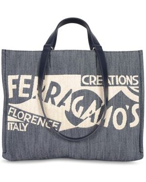 Ferragamo Venna Jacquard Denim Tote Bag - Blue