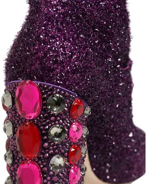 Dolce & Gabbana Purple Crystal Lurex Fantasy High Boots Shoes