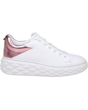 Jimmy Choo V/ Sherbet Diamond Maxi Brand-Embellished Leather Low-Top Trainers - White