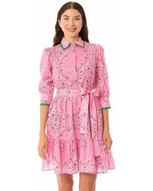 Mc2 Saint Barth Bandanna Print Cotton Short Dress Daisi With Embroideries - Pink