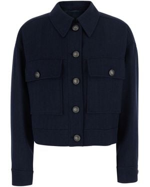 Brunello Cucinelli Cropped Wool Jacket Blazers - Blue