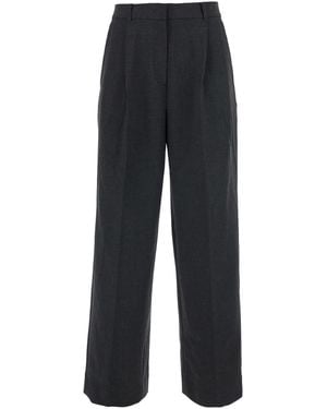 DUNST Double Pleated Wide Slacks Polyester Pants - Blue