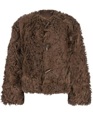 Le Plain Collarless Fur Jacket With Front Toggle Closure - Brown