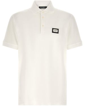 Dolce & Gabbana Dolce & Gabbana Logo-Patch Piqué Cotton Polo Shirt - White