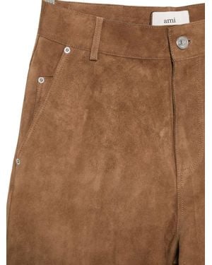 Ami Paris Suede Leather Trousers - Brown