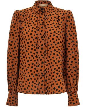 Valentino Garavani Polka Dot Print Shirt Silk Shirt, Blouse - Brown