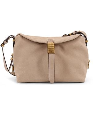 Pinko Leather Shoulder Bag With Metal Logo Detail - Natural