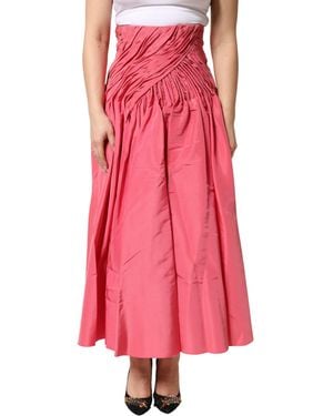 Dolce & Gabbana Pink Silk Pleated High Waist Midi Skirt