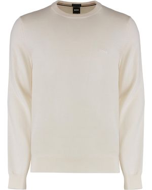 BOSS Virgin Wool Crew-Neck Sweater Sweatshirts - Natural