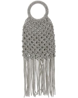 Twentyfourhaitch Handbag Maronti With Crystal Fringes And Knit Effect - Gray