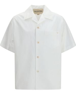 Valentino Cotton Poplin Bowling Shirt With Vgold - White