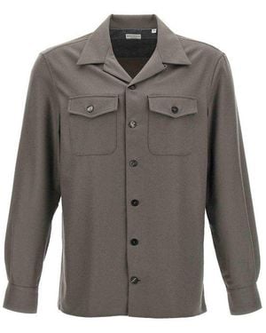 Brunello Cucinelli Military Wool Button Front Shirt - Grey