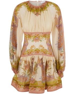 Zimmermann Indra Mini Dress With Silk And Multicoloured Cotton Details For Metallised Fibre