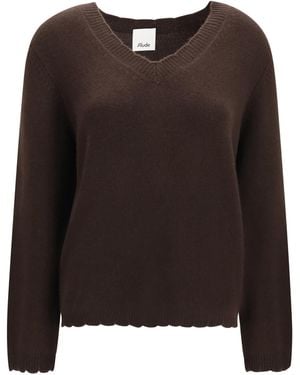 Allude V Neck Sweater - Brown