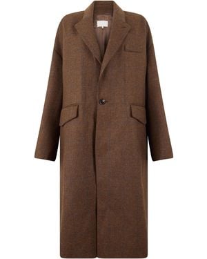 Maison Margiela Long Pinstripe Wool Coat - Brown