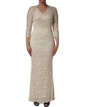 Dolce & Gabbana Floral Lace Sheath Maxi Dress Cotton Nylon - Natural