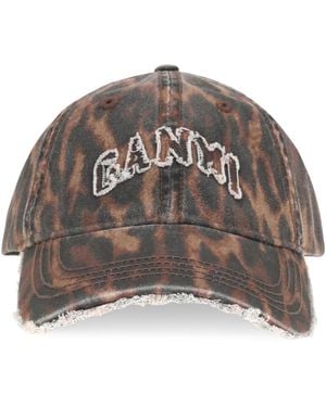 Ganni Ocelot Leopard Cap Cotton Hats E Hairbands - Gray
