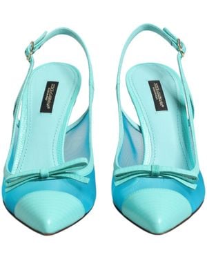 Dolce & Gabbana Leather Mesh Heels Slingback Shoes Light Pa+40Lf - Blue