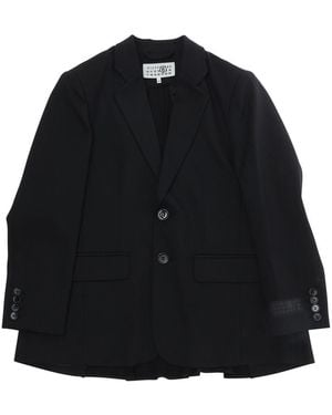 MM6 by Maison Margiela Boys Jacket V-Neck Wool Blazers - Black