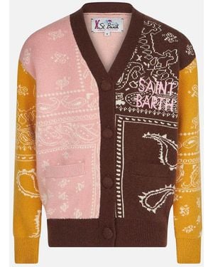 MC2 Saint Barth Girl Long Cardigan With Bandanna Print - Orange