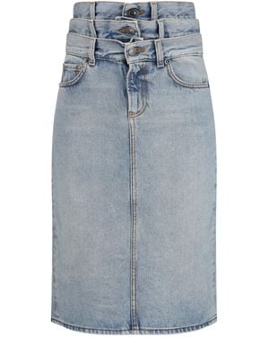 Fiorucci Midi Denim Skirt With Triple Layer Cotton - Blue