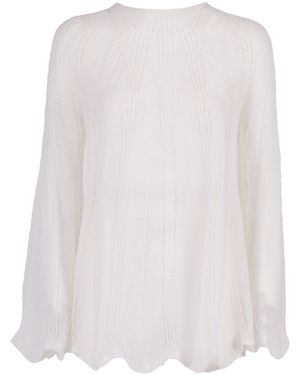 forte_forte Pointelle Stitch Brushed Mohair Lace Jumper Polyamide Wool Crewneck - White