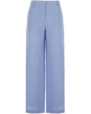 Le Plain Light- Linen Trousers With Wide Leg - Blue