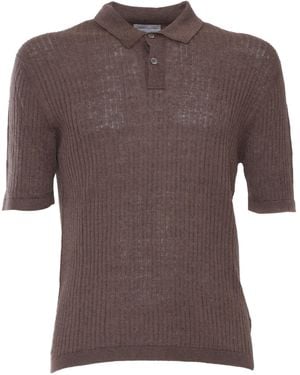 SETTEFILI CASHMERE Short Sleeve Polo With 2 Buttons - Brown