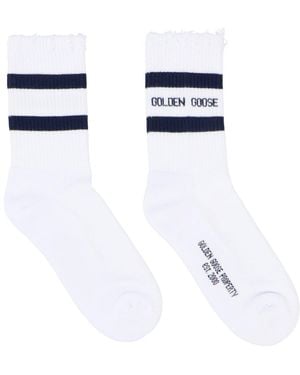 Golden Goose Logo Printed Striped Socks - Blue